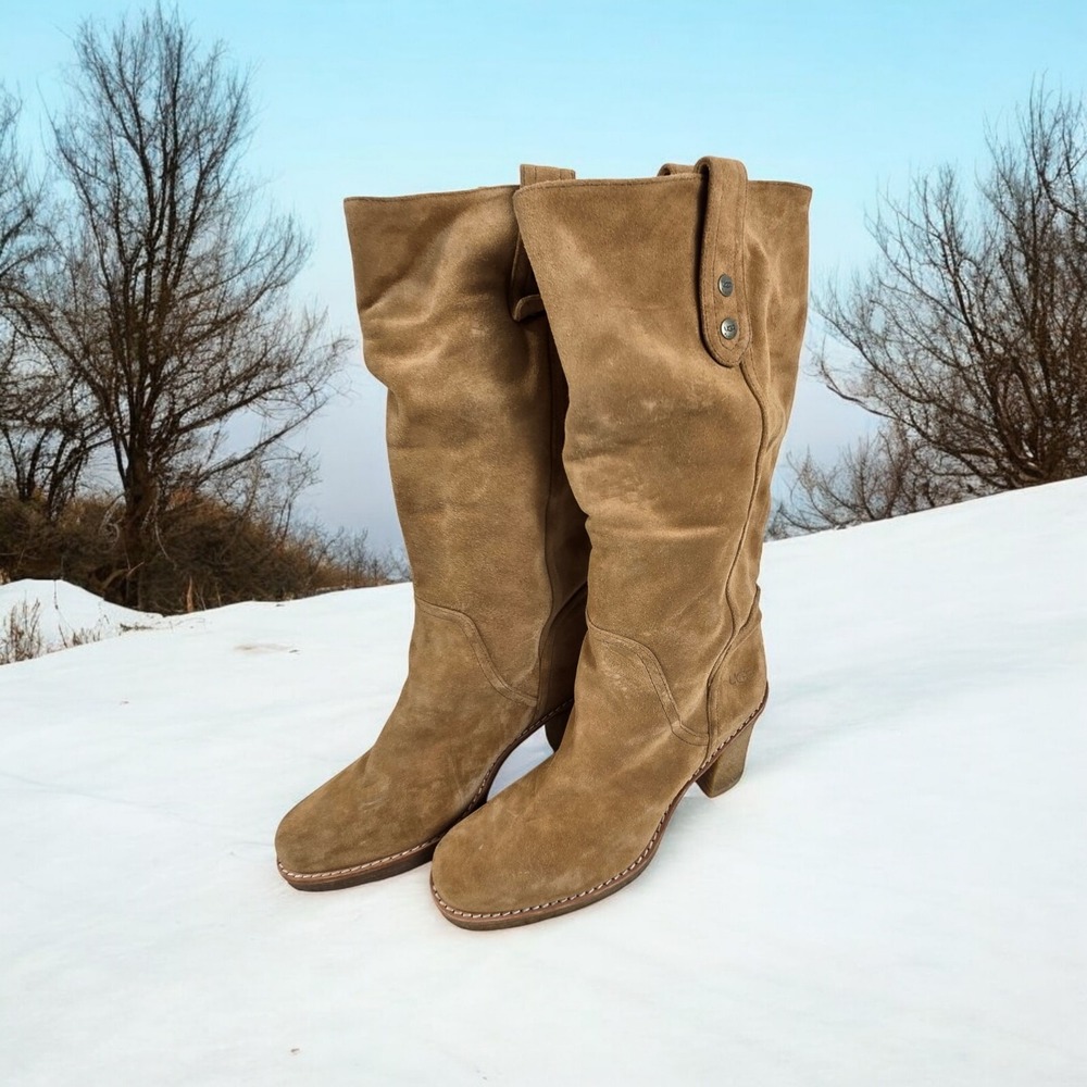 UGG Josie Tall Brown Suede Sheepskin Heel Boots Convertible 3214 Women's 8.5